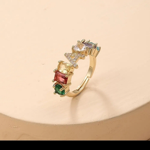 Colorful Zircon Letter Decor Ring - Picture 5 of 7